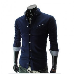 Мъжка риза - тъмно синя Skew Line размер "L"